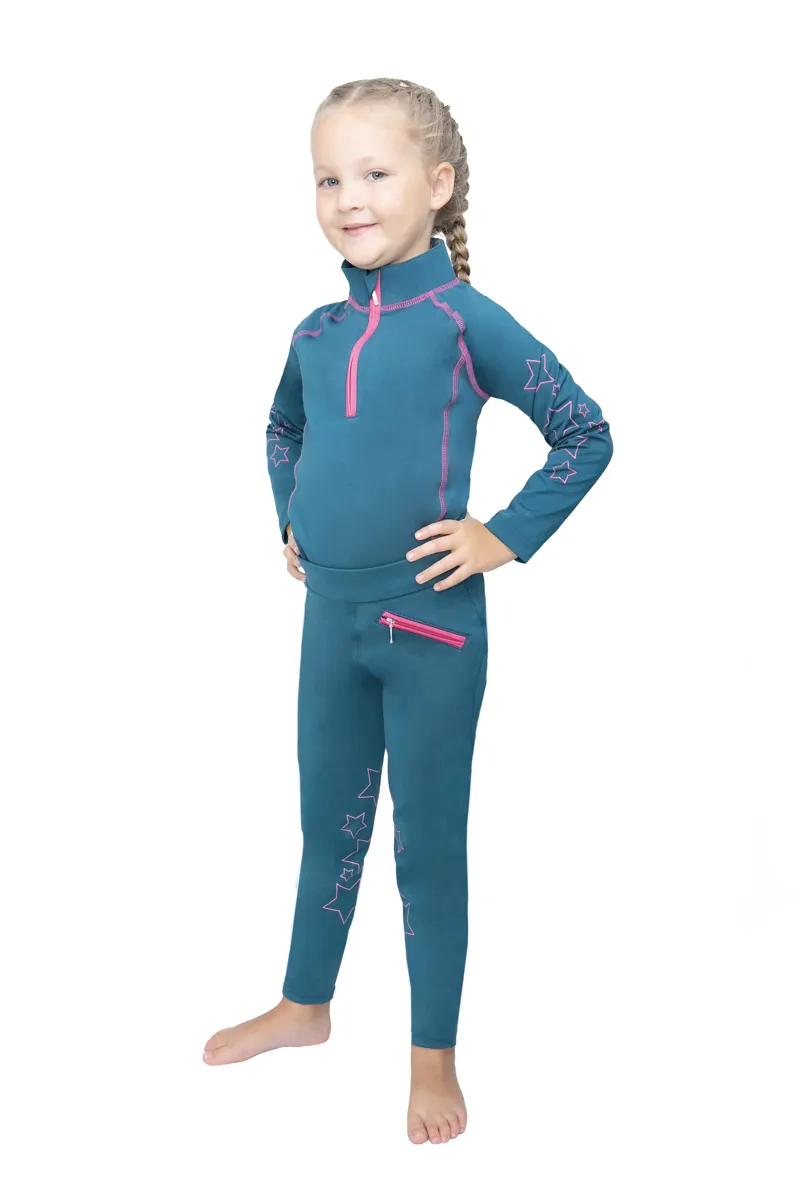 Hy Equestrian Stella Children's Riding Tights - Ink Blue/Pink